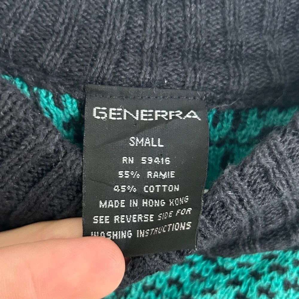 Generra Mens Geometric Print Sweater Black Teal Purple Cotton Ramie Size Small